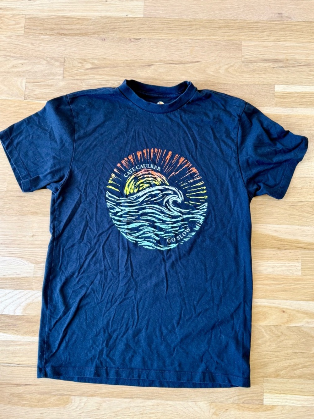 Graphic Wave Sun T-Shirt in Navy with Multicolor Print
